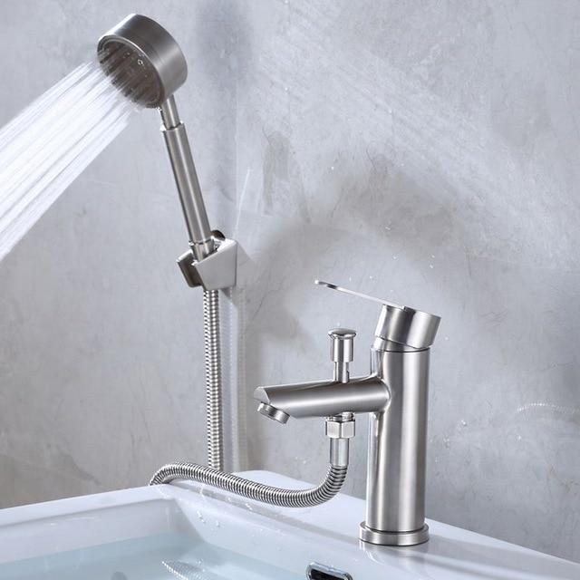 Basin Faucet - Bathroom Deck Mounted Sink Mixer Tap With Shower Head