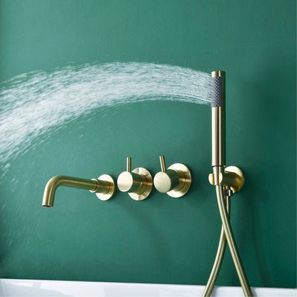 Bathroom Faucet Wall Mount Design Dual Handle Split Type Bathtub Tap-Shower Faucet-Index Bath-Brushed Gold A-Index Bath
