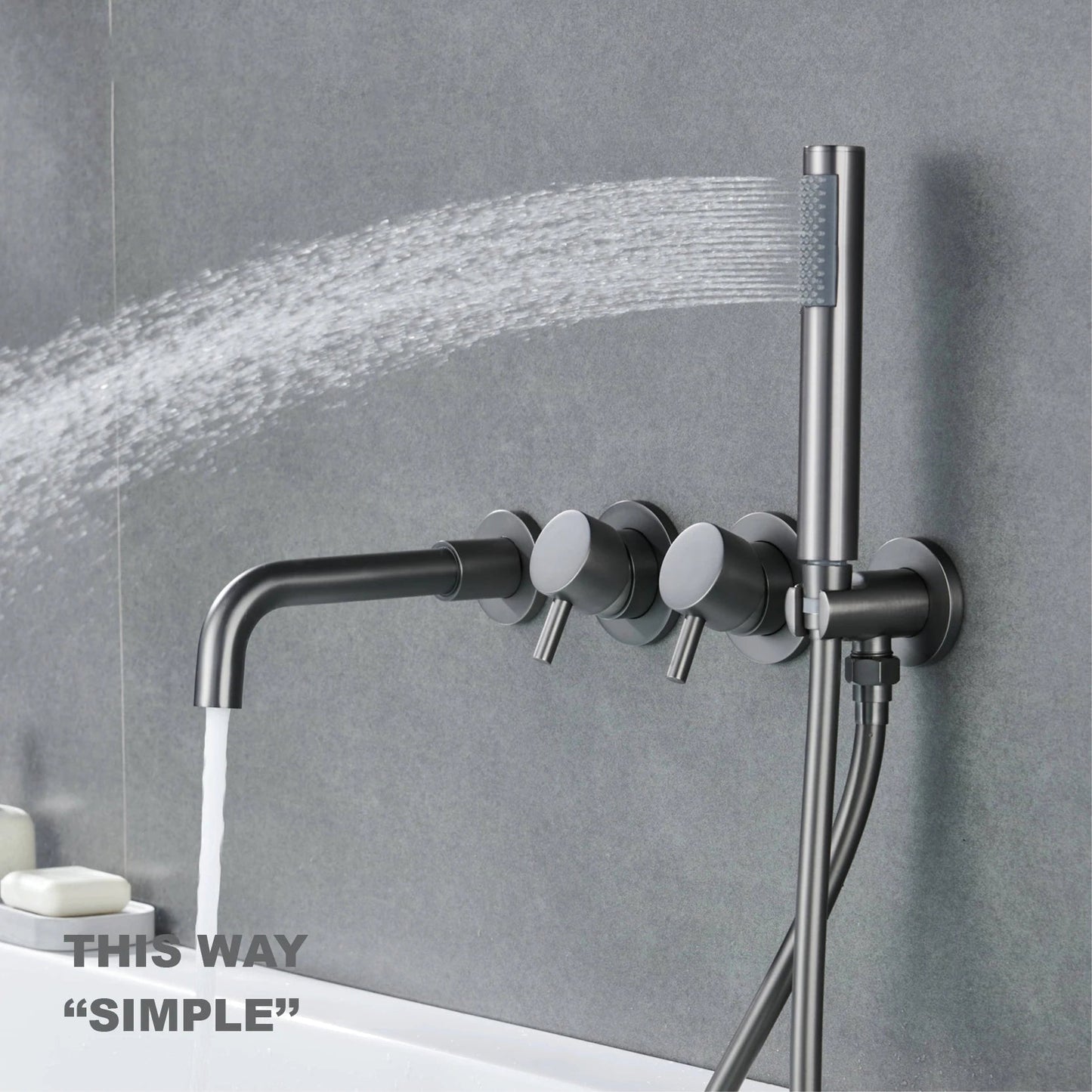 Bathroom Faucet Wall Mount Design Dual Handle Split Type Bathtub Tap-Shower Faucet-Index Bath-Brushed Gold A-Index Bath