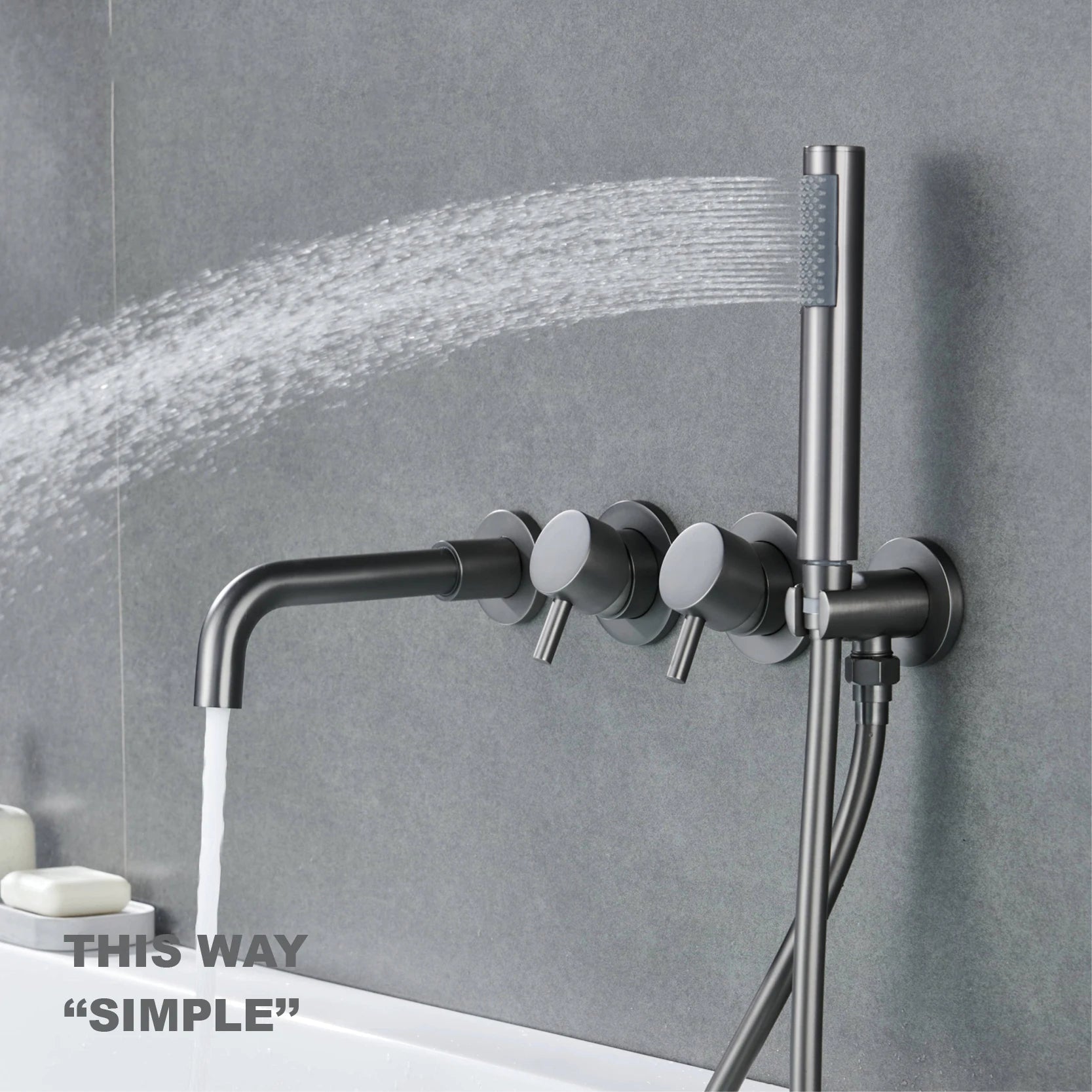 Bathroom Faucet Wall Mount Design Dual Handle Split Type Bathtub Tap-Shower Faucet-Index Bath-Brushed Gold A-Index Bath