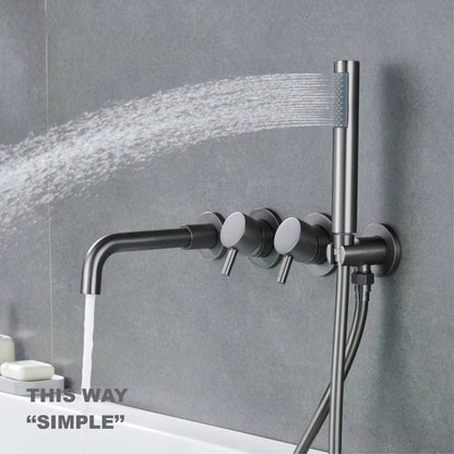 Bathroom Faucet Wall Mount Design Dual Handle Split Type Bathtub Tap-Shower Faucet-Index Bath-Brushed Gold A-Index Bath