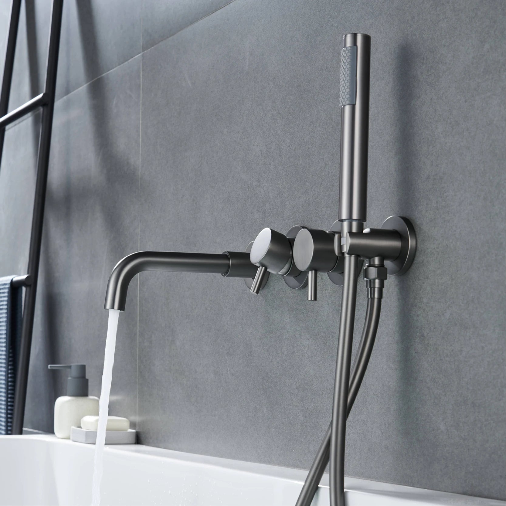 Bathroom Faucet Wall Mount Design Dual Handle Split Type Bathtub Tap-Shower Faucet-Index Bath-Brushed Gold A-Index Bath