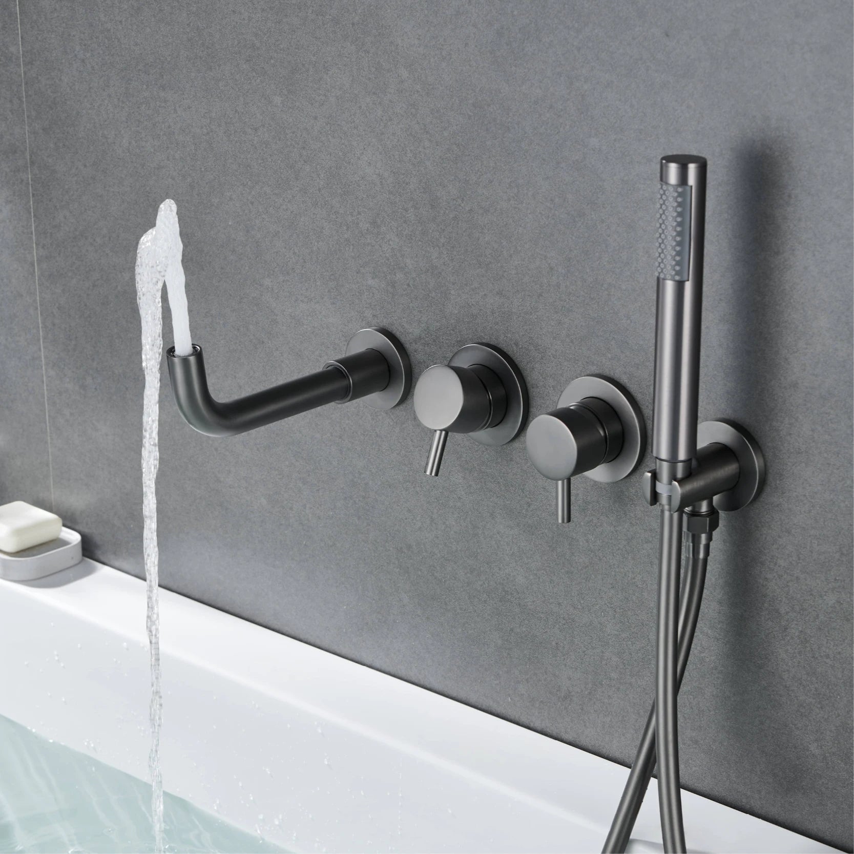 Bathroom Faucet Wall Mount Design Dual Handle Split Type Bathtub Tap-Shower Faucet-Index Bath-Brushed Gold A-Index Bath