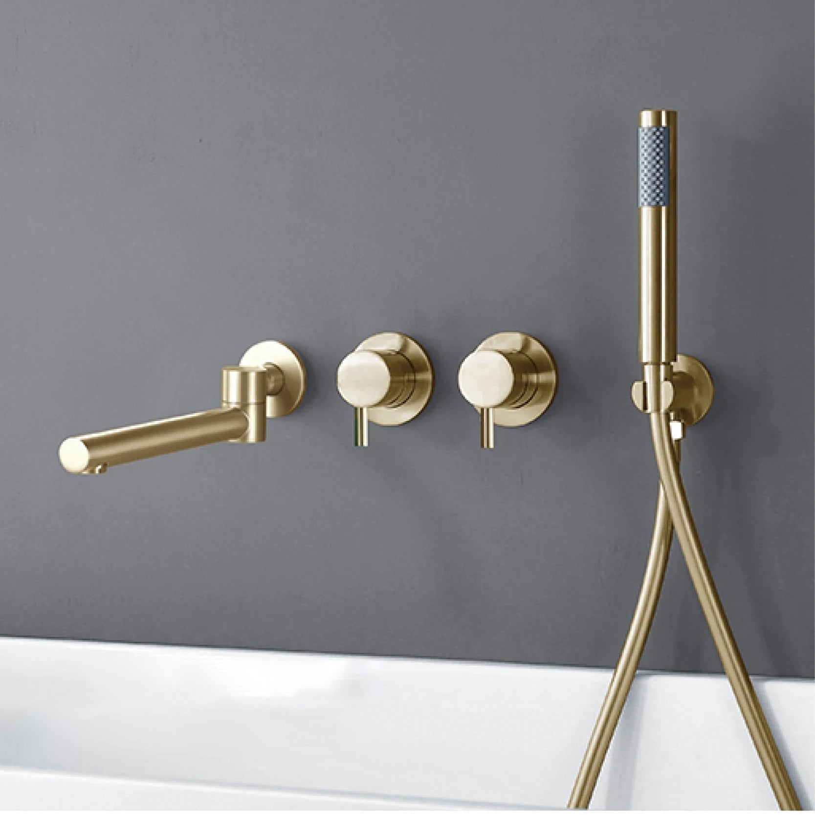 Bathroom Faucet Wall Mount Design Dual Handle Split Type Bathtub Tap-Shower Faucet-Index Bath-Brushed Gold-Index Bath
