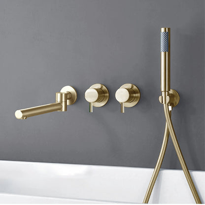 Bathroom Faucet Wall Mount Design Dual Handle Split Type Bathtub Tap-Shower Faucet-Index Bath-Brushed Gold-Index Bath