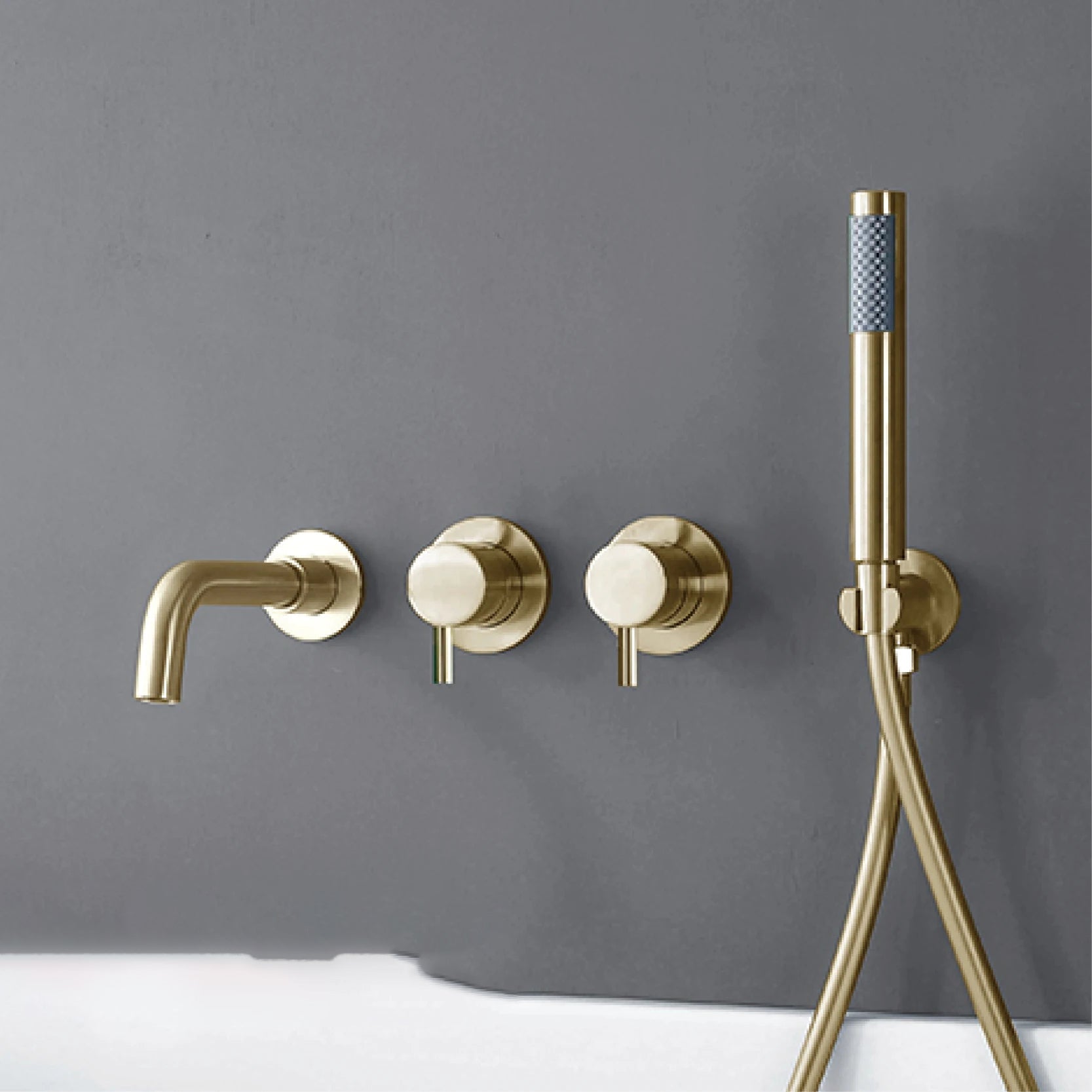 Bathroom Faucet Wall Mount Design Dual Handle Split Type Bathtub Tap-Shower Faucet-Index Bath-Brushed Gold A-Index Bath