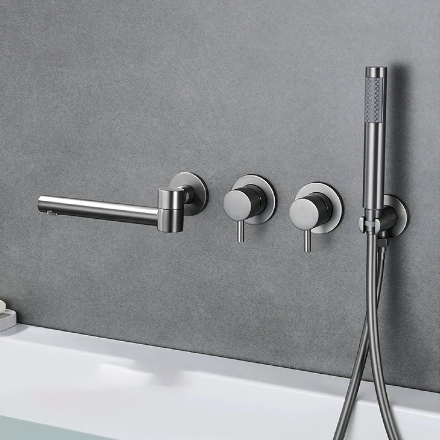 Bathroom Faucet Wall Mount Design Dual Handle Split Type Bathtub Tap-Shower Faucet-Index Bath-Brushed Grey-Index Bath