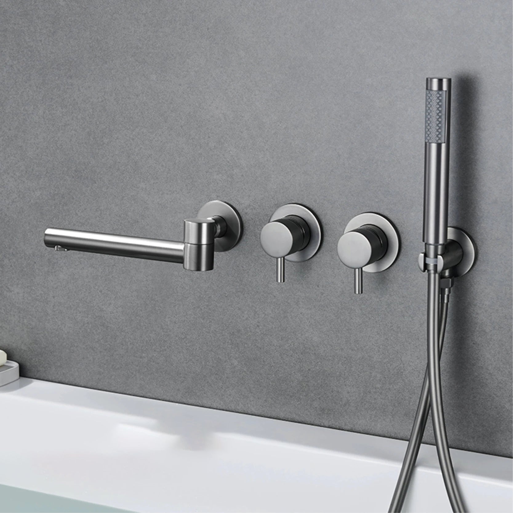 Bathroom Faucet Wall Mount Design Dual Handle Split Type Bathtub Tap-Shower Faucet-Index Bath-Brushed Grey-Index Bath