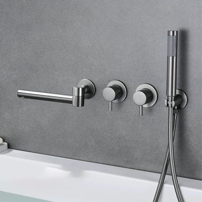 Bathroom Faucet Wall Mount Design Dual Handle Split Type Bathtub Tap-Shower Faucet-Index Bath-Brushed Grey-Index Bath