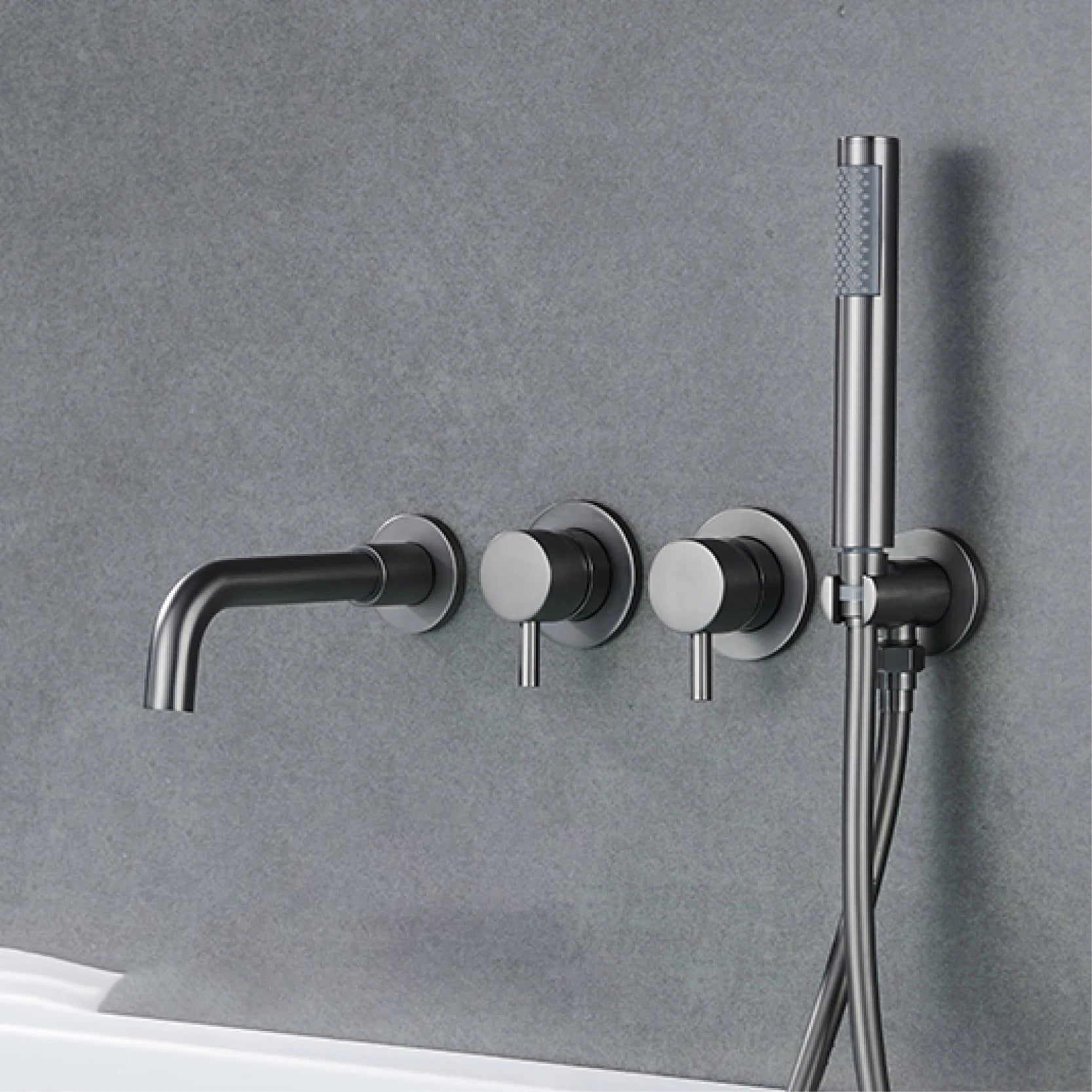 Bathroom Faucet Wall Mount Design Dual Handle Split Type Bathtub Tap-Shower Faucet-Index Bath-Brushed Grey A-Index Bath