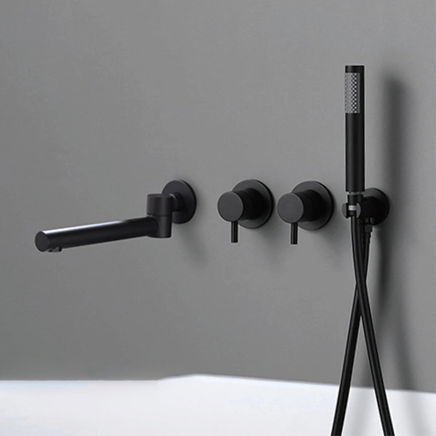 Bathroom Faucet Wall Mount Design Dual Handle Split Type Bathtub Tap-Shower Faucet-Index Bath-Matte Black-Index Bath