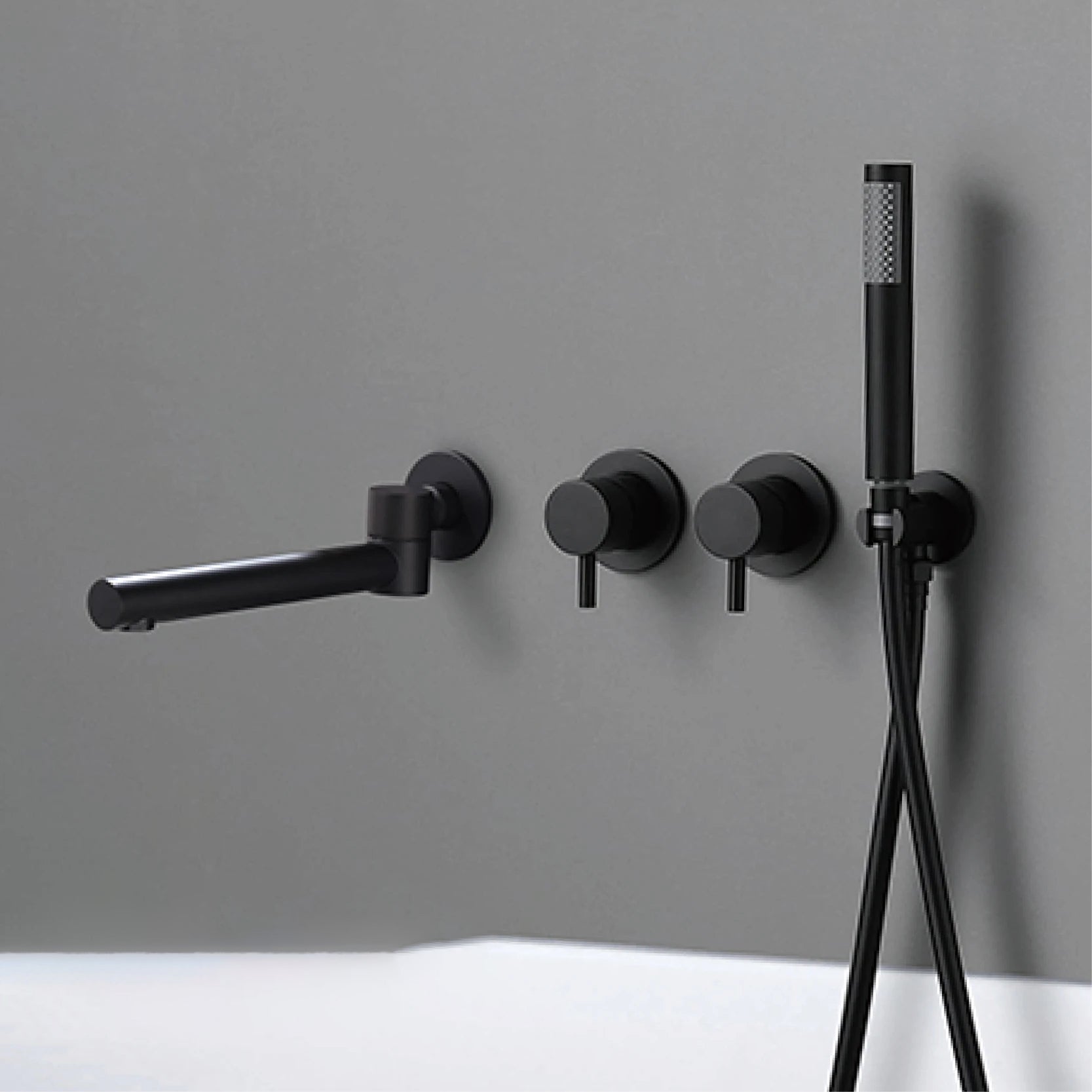 Bathroom Faucet Wall Mount Design Dual Handle Split Type Bathtub Tap-Shower Faucet-Index Bath-Matte Black-Index Bath