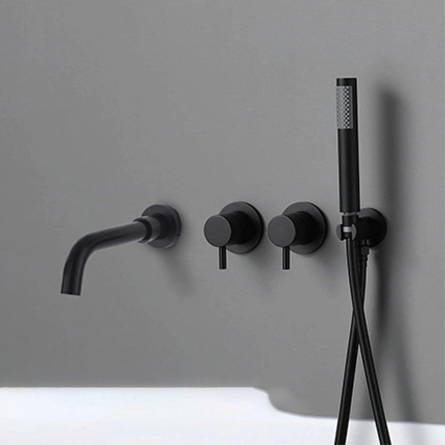 Bathroom Faucet Wall Mount Design Dual Handle Split Type Bathtub Tap-Shower Faucet-Index Bath-Matte Black A-Index Bath