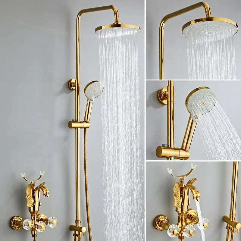 Bathroom Shower Faucet Set Swan Bathroom Rainfall Shower Mixer Tap-Shower Faucet-Index Bath-style 1 Gold-Index Bath