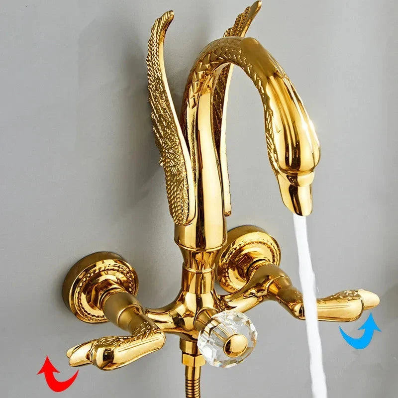 Bathroom Shower Faucet Set Swan Bathroom Rainfall Shower Mixer Tap-Shower Faucet-Index Bath-style 1 Gold-Index Bath