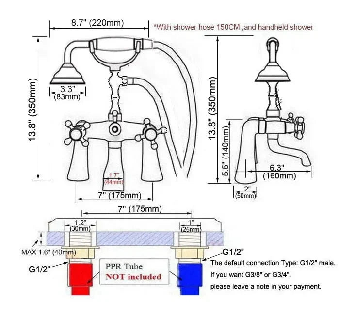 Bathtub Faucets Brass Deck Mount Swivel Tub Spout with Hand Shower-Shower Faucet-Index Bath-Index Bath