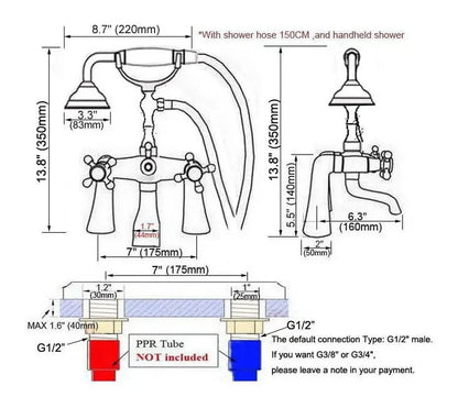 Bathtub Faucets Brass Deck Mount Swivel Tub Spout with Hand Shower-Shower Faucet-Index Bath-Index Bath