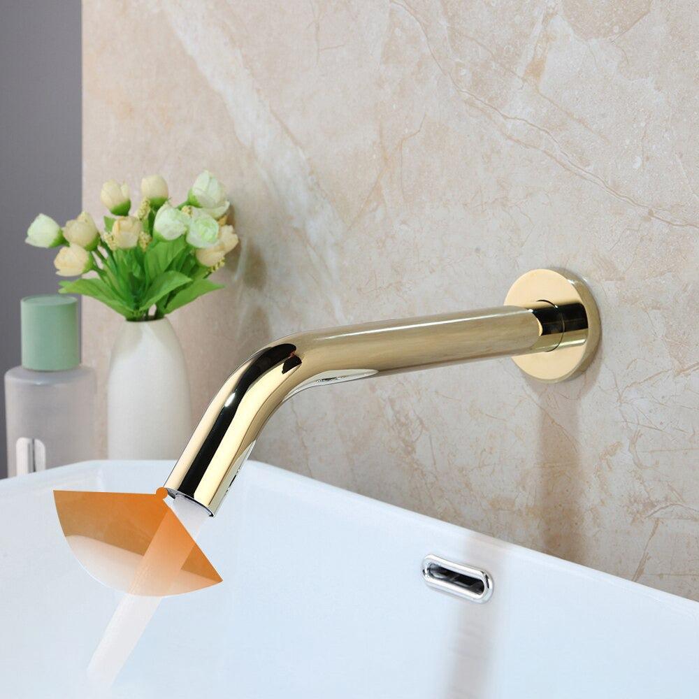 Basin Faucet - Black Chrome Brass Lavatory Bathroom Faucet Wall Mount Free Touch Sensor Faucet
