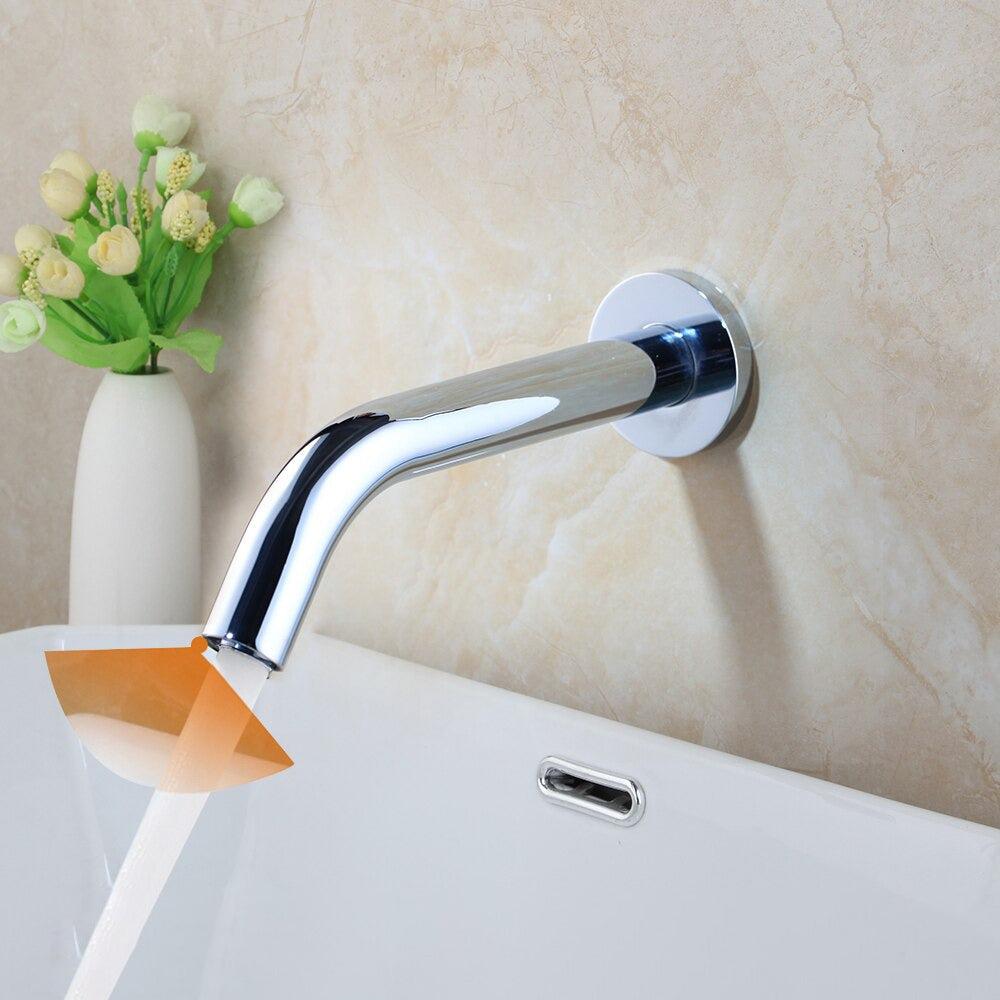 Basin Faucet - Black Chrome Brass Lavatory Bathroom Faucet Wall Mount Free Touch Sensor Faucet