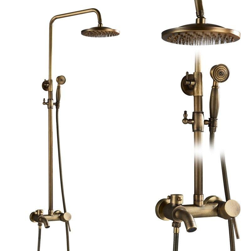 Brass Antique Wall Mount Shower Faucet Set, Shower And Tub Faucet Sets-Shower Faucet-Index Bath