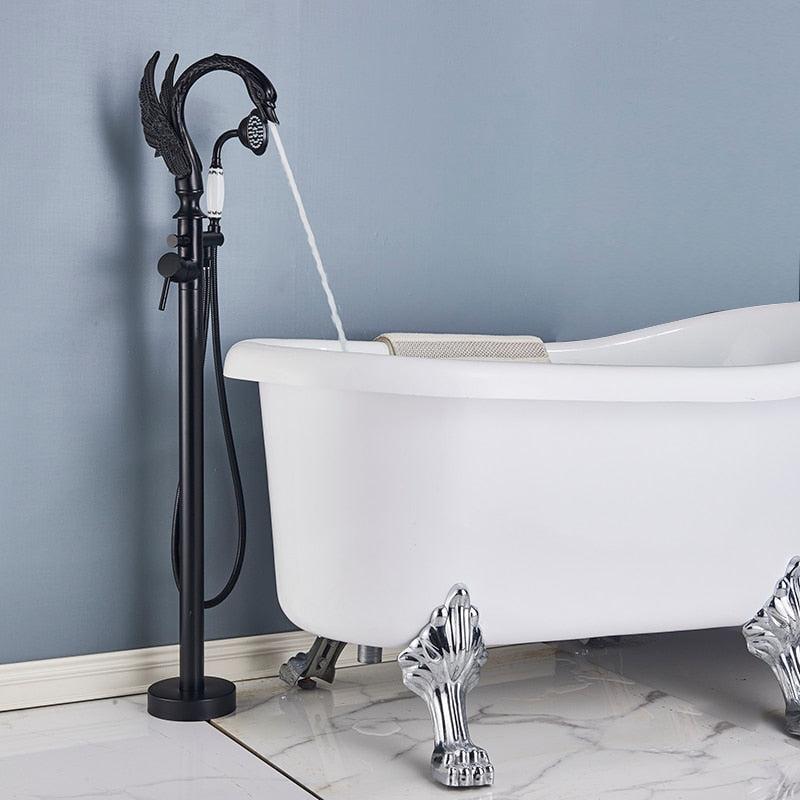 Basin Faucet - Brass Swan-shaped Bathtub Faucet Floor Standing Hot And Cold Water Mixer Tap In 4 Colors
