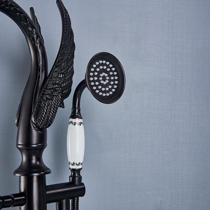 Basin Faucet - Brass Swan-shaped Bathtub Faucet Floor Standing Hot And Cold Water Mixer Tap In 4 Colors