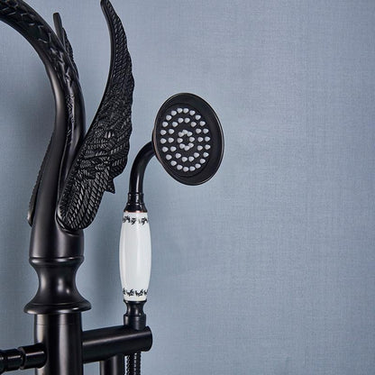 Basin Faucet - Brass Swan-shaped Bathtub Faucet Floor Standing Hot And Cold Water Mixer Tap In 4 Colors