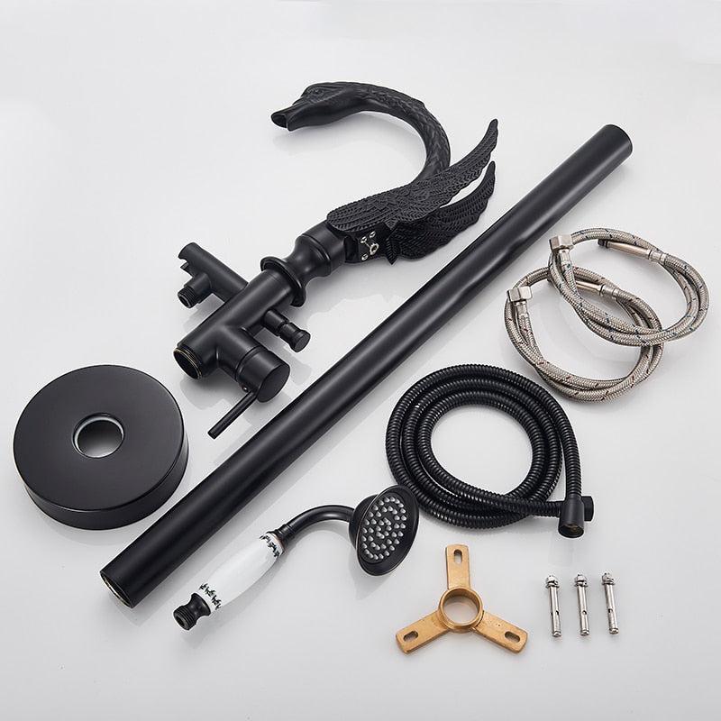 Basin Faucet - Brass Swan-shaped Bathtub Faucet Floor Standing Hot And Cold Water Mixer Tap In 4 Colors