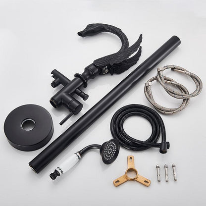 Basin Faucet - Brass Swan-shaped Bathtub Faucet Floor Standing Hot And Cold Water Mixer Tap In 4 Colors