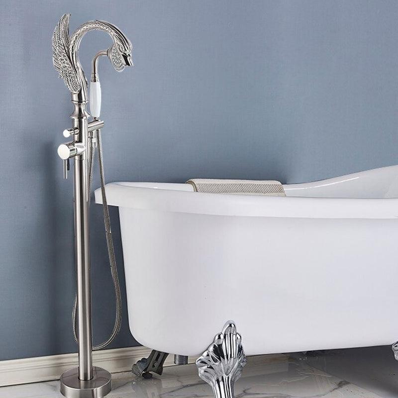 Basin Faucet - Brass Swan-shaped Bathtub Faucet Floor Standing Hot And Cold Water Mixer Tap In 4 Colors