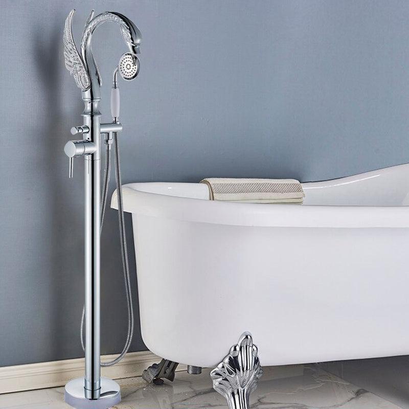 Basin Faucet - Brass Swan-shaped Bathtub Faucet Floor Standing Hot And Cold Water Mixer Tap In 4 Colors