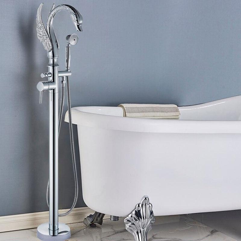 Basin Faucet - Brass Swan-shaped Bathtub Faucet Floor Standing Hot And Cold Water Mixer Tap In 4 Colors