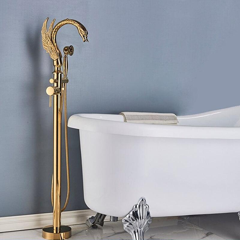 Basin Faucet - Brass Swan-shaped Bathtub Faucet Floor Standing Hot And Cold Water Mixer Tap In 4 Colors