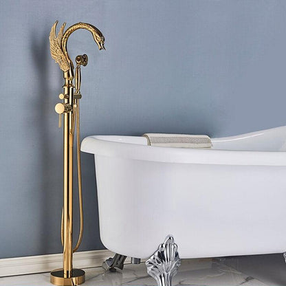 Basin Faucet - Brass Swan-shaped Bathtub Faucet Floor Standing Hot And Cold Water Mixer Tap In 4 Colors