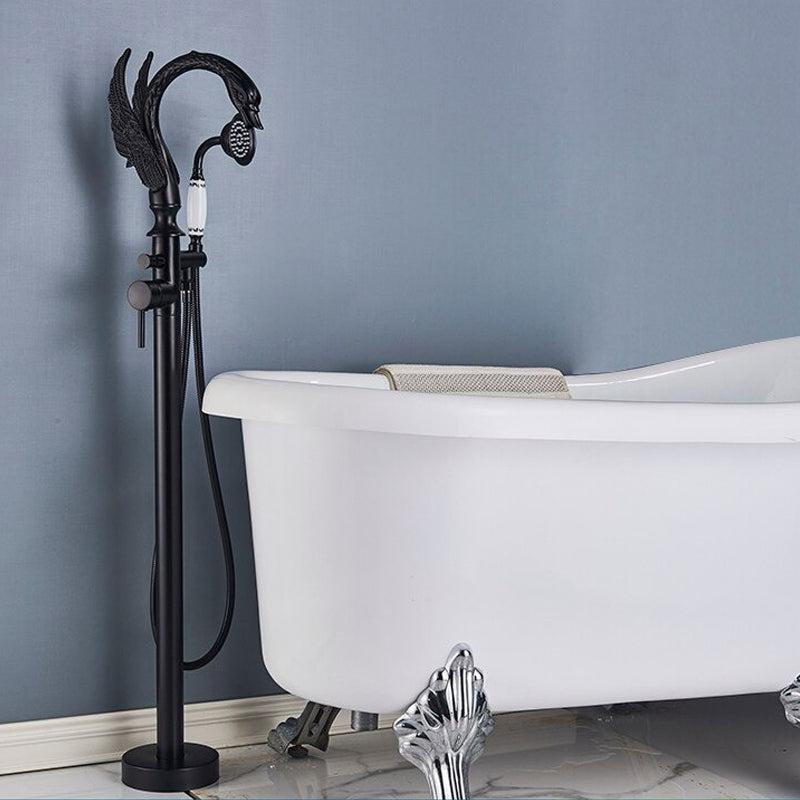 Basin Faucet - Brass Swan-shaped Bathtub Faucet Floor Standing Hot And Cold Water Mixer Tap In 4 Colors