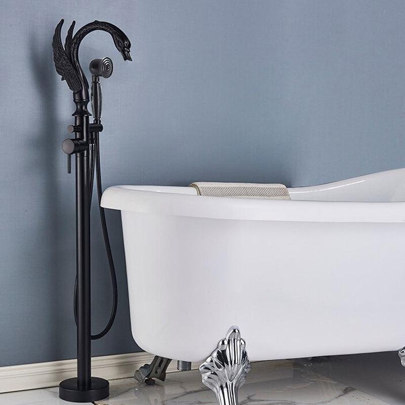Basin Faucet - Brass Swan-shaped Bathtub Faucet Floor Standing Hot And Cold Water Mixer Tap In 4 Colors