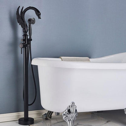 Basin Faucet - Brass Swan-shaped Bathtub Faucet Floor Standing Hot And Cold Water Mixer Tap In 4 Colors