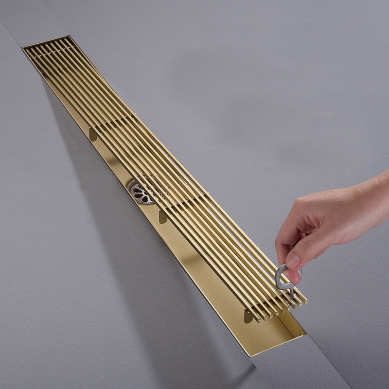 Bath Drains - Brushed Gold Floor Drain Stainless Steel Bathroom Anti-Odor Drain