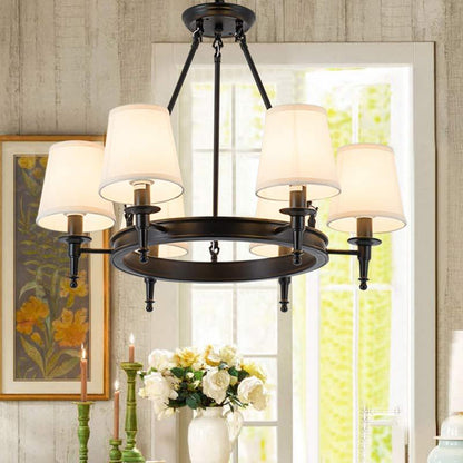 Vintage Ring Chandelier – Fabric Shade Ceiling Light