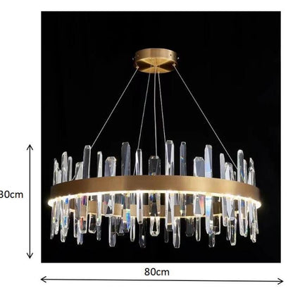 Modern Crystal Chandelier – LED Gold Plated, Adjustable Pendant
