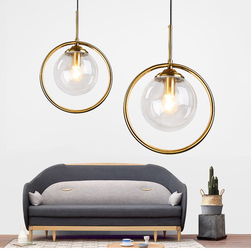 Hailie Luxury Global Glass Pendant Light – Metal Ring, LED