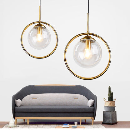 Hailie Luxury Global Glass Pendant Light – Metal Ring, LED