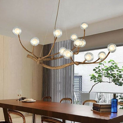 Branch Chandelier – Natural Wood and Glass Pendant Light