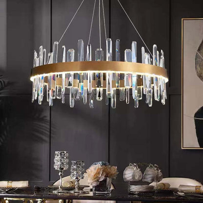Modern Crystal Chandelier – LED Gold Plated, Adjustable Pendant