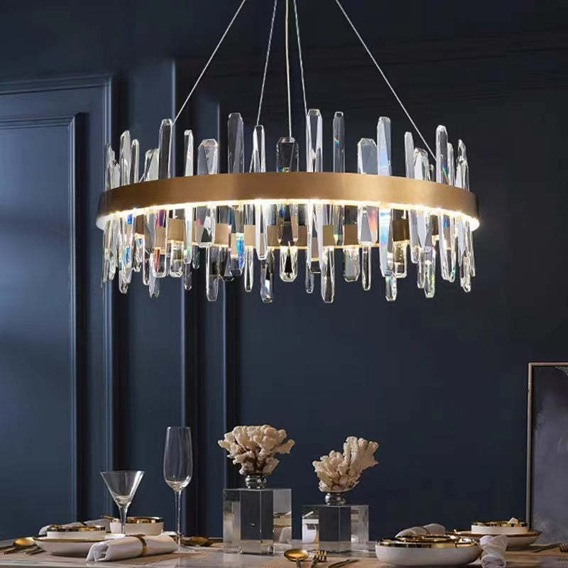 Modern Crystal Chandelier – LED Gold Plated, Adjustable Pendant