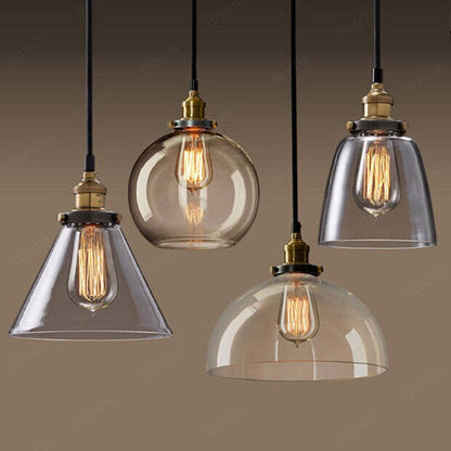 Industrial Glass Pendant Light – Adjustable Hanging Ceiling Lamp (E27)