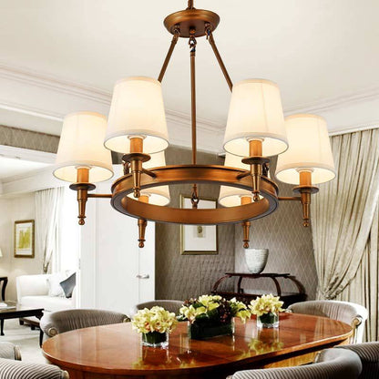 Vintage Ring Chandelier – Fabric Shade Ceiling Light
