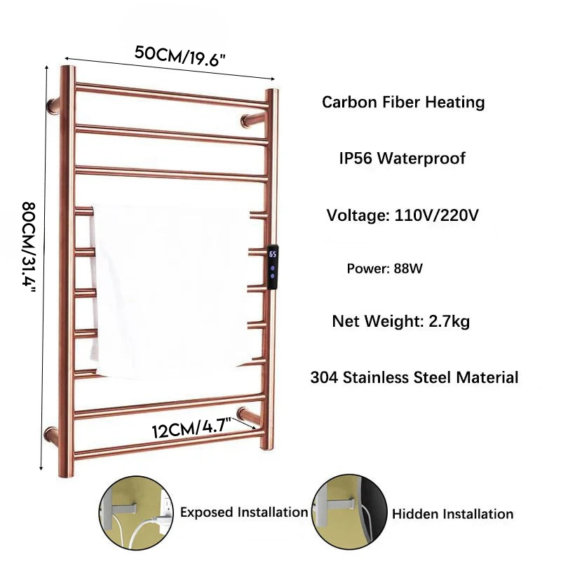 Electric Heated Towel Rail Stainless Steel Towel Warmer Towel Dryer-Towel Bars & Hooks-Index Bath