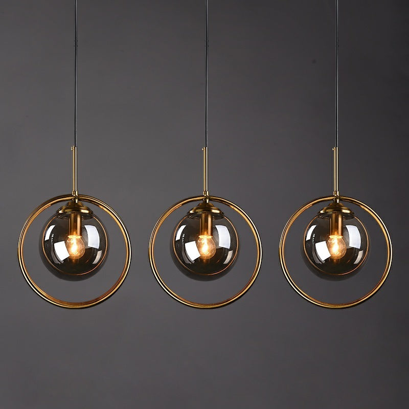 Hailie Luxury Global Glass Pendant Light – Metal Ring, LED