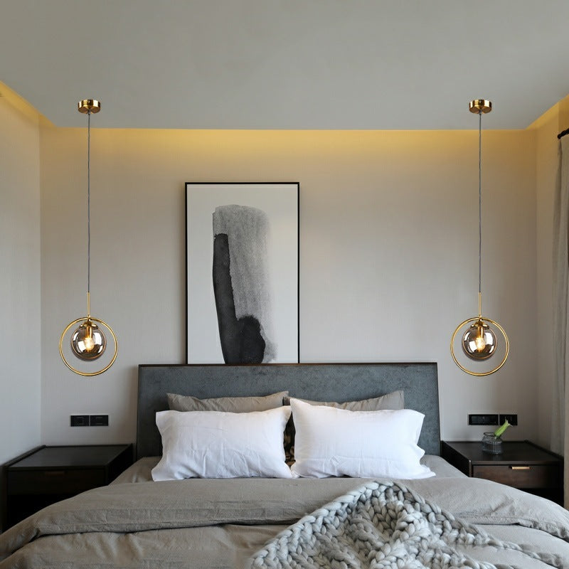 Hailie Luxury Global Glass Pendant Light – Metal Ring, LED